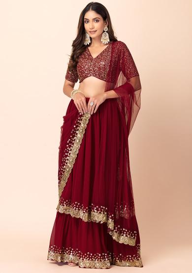 Red Festive Georgette Lehenga