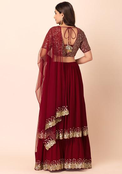Red Festive Georgette Lehenga — alternate view