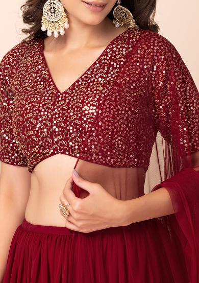 Red Festive Georgette Lehenga