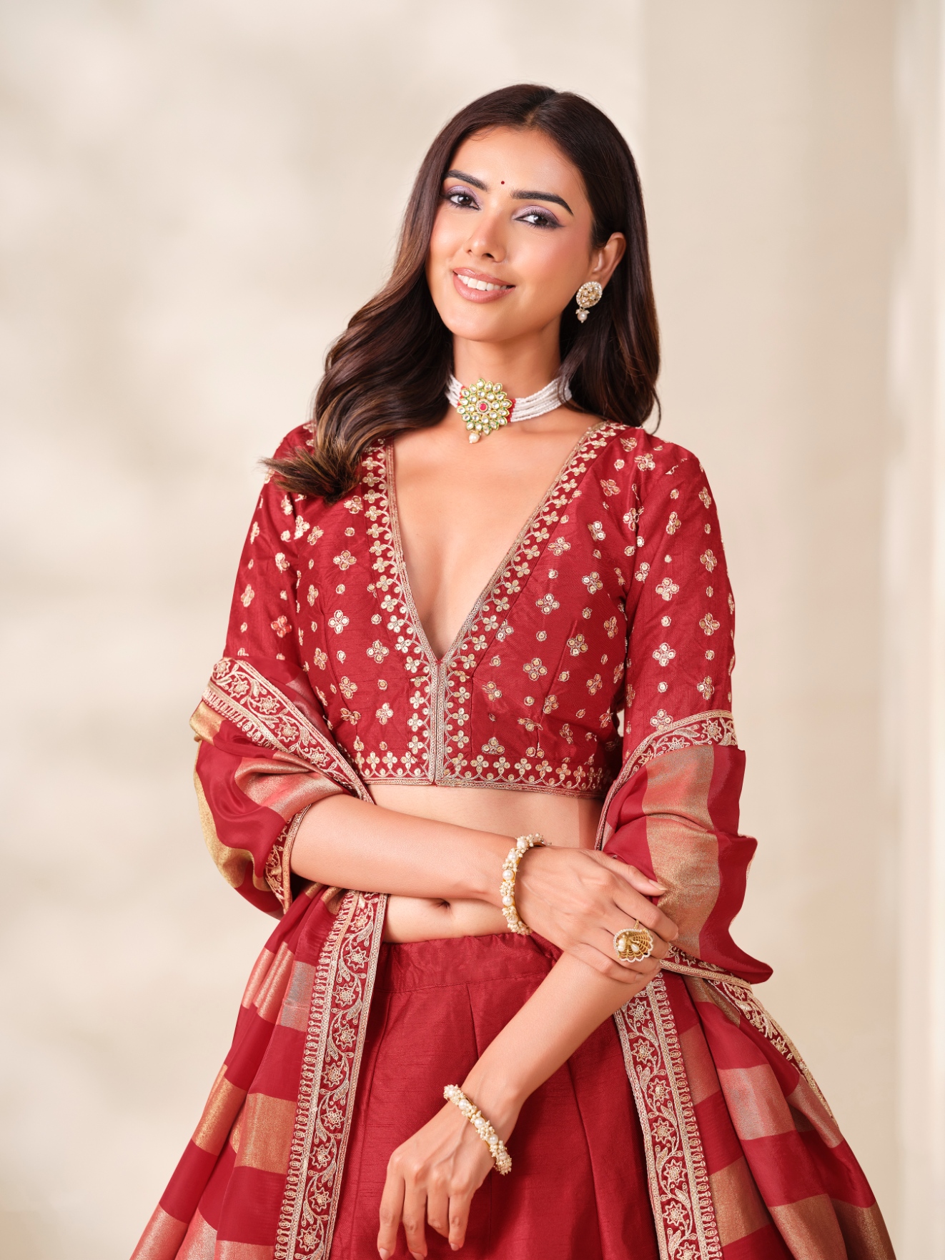 Red Floral Embroidery Art Silk Circular Lehenga Choli