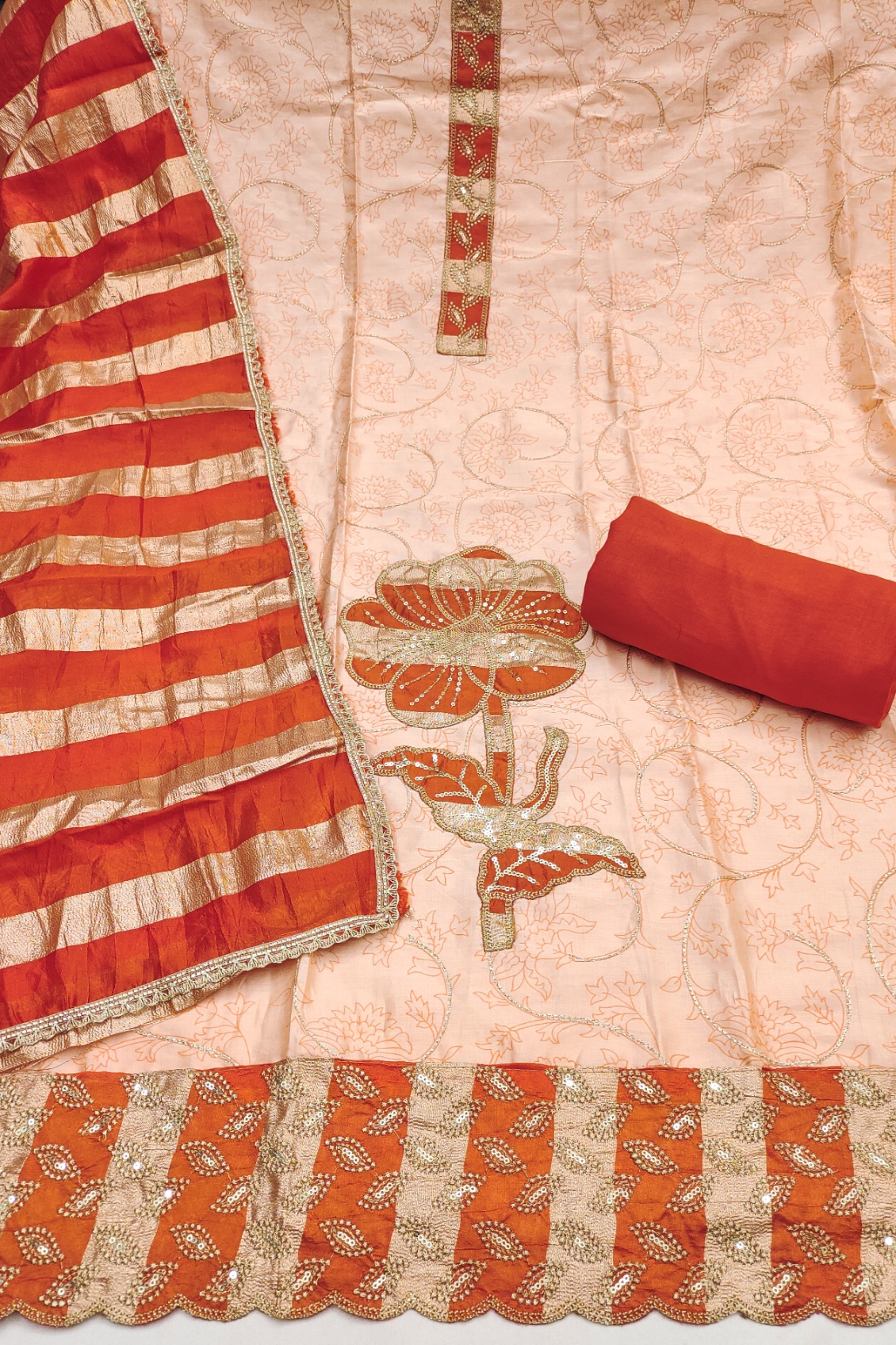 Red Floral Printed Jam Cotton Salwar Suit