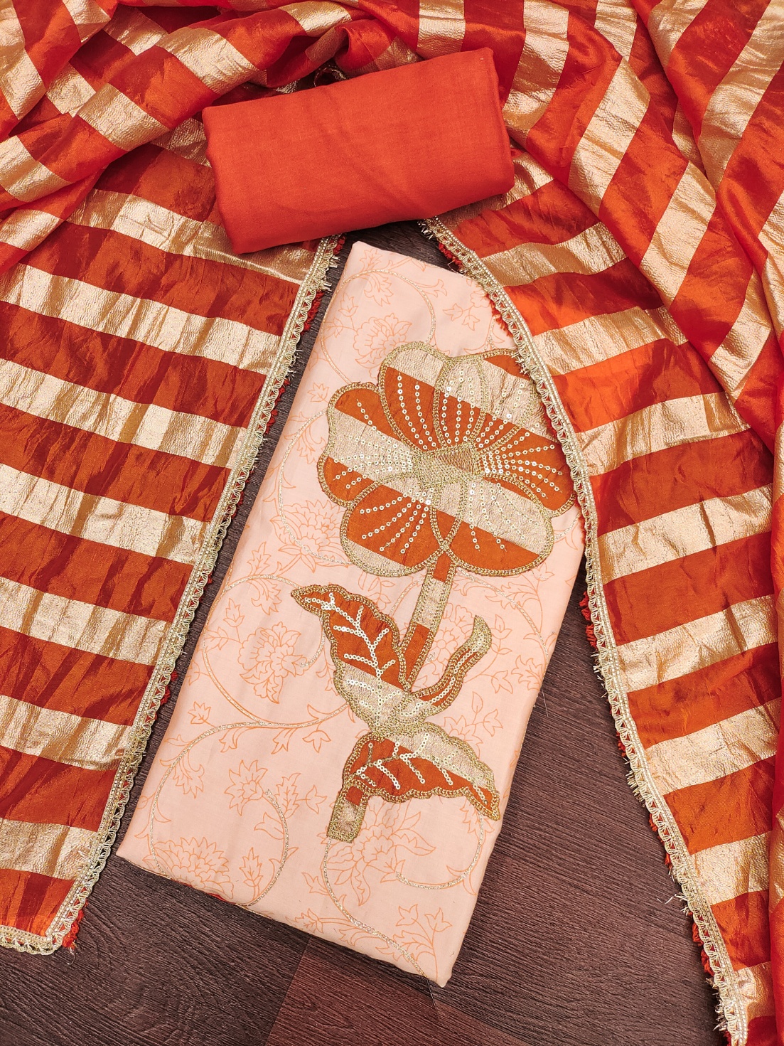 Red Floral Printed Jam Cotton Salwar Suit