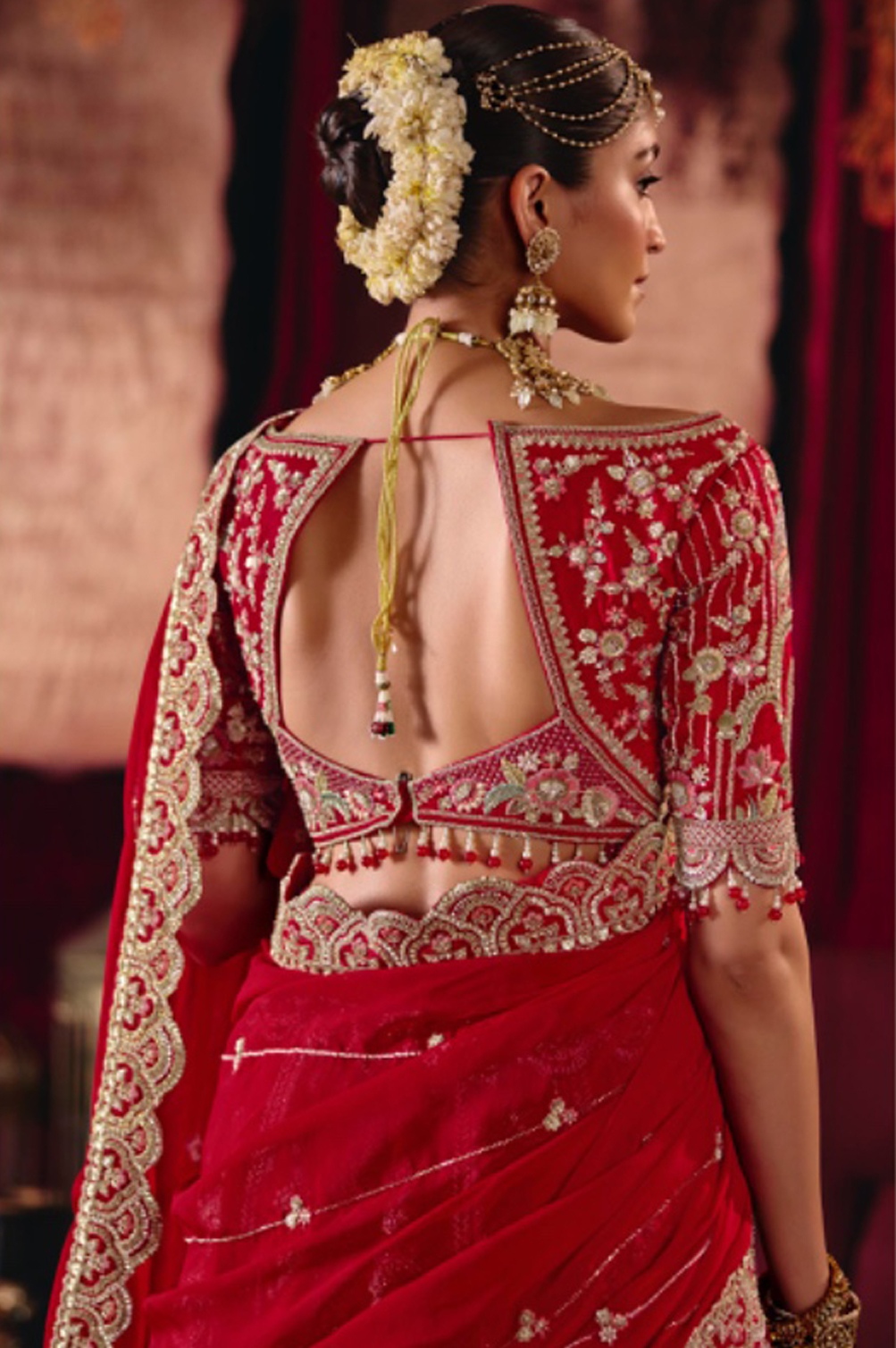 Red Floral Silk Flared Lehenga Choli — alternate view