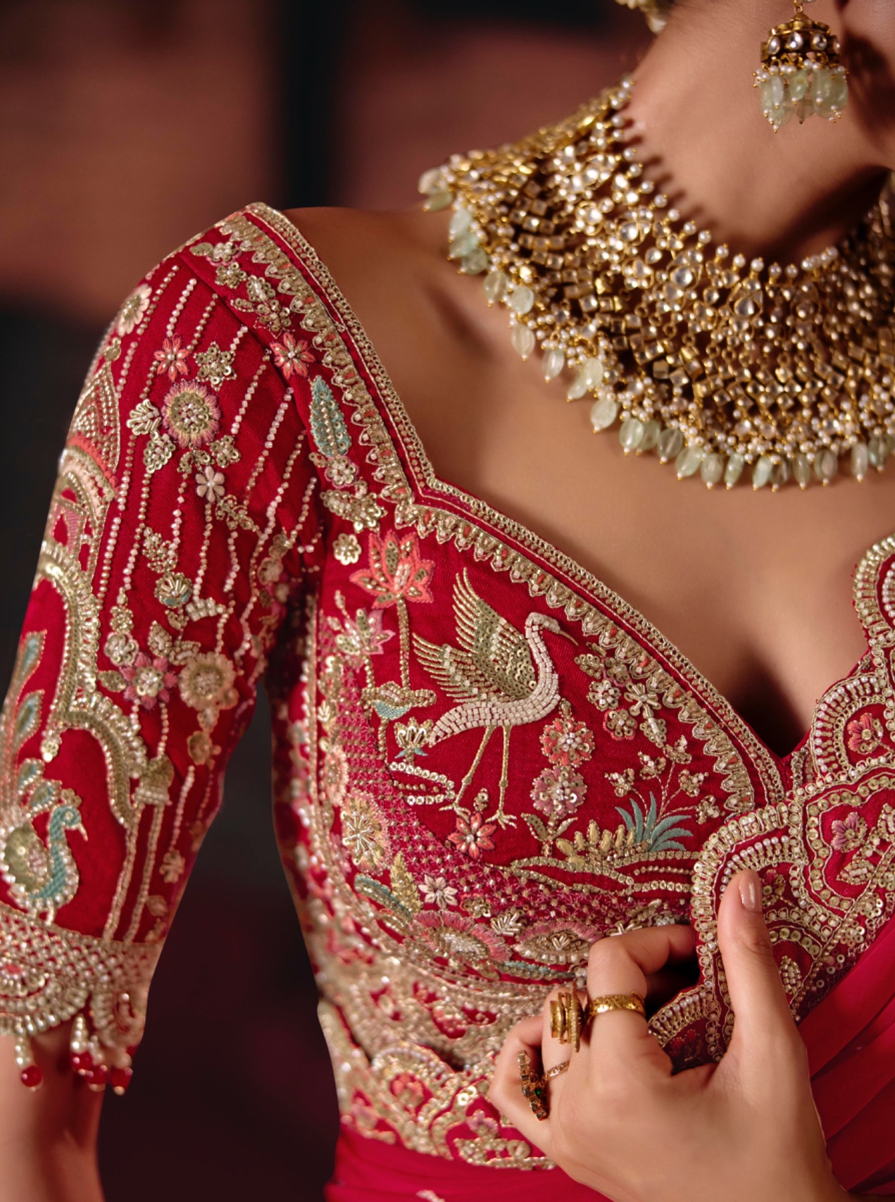 Red Floral Silk Flared Lehenga Choli