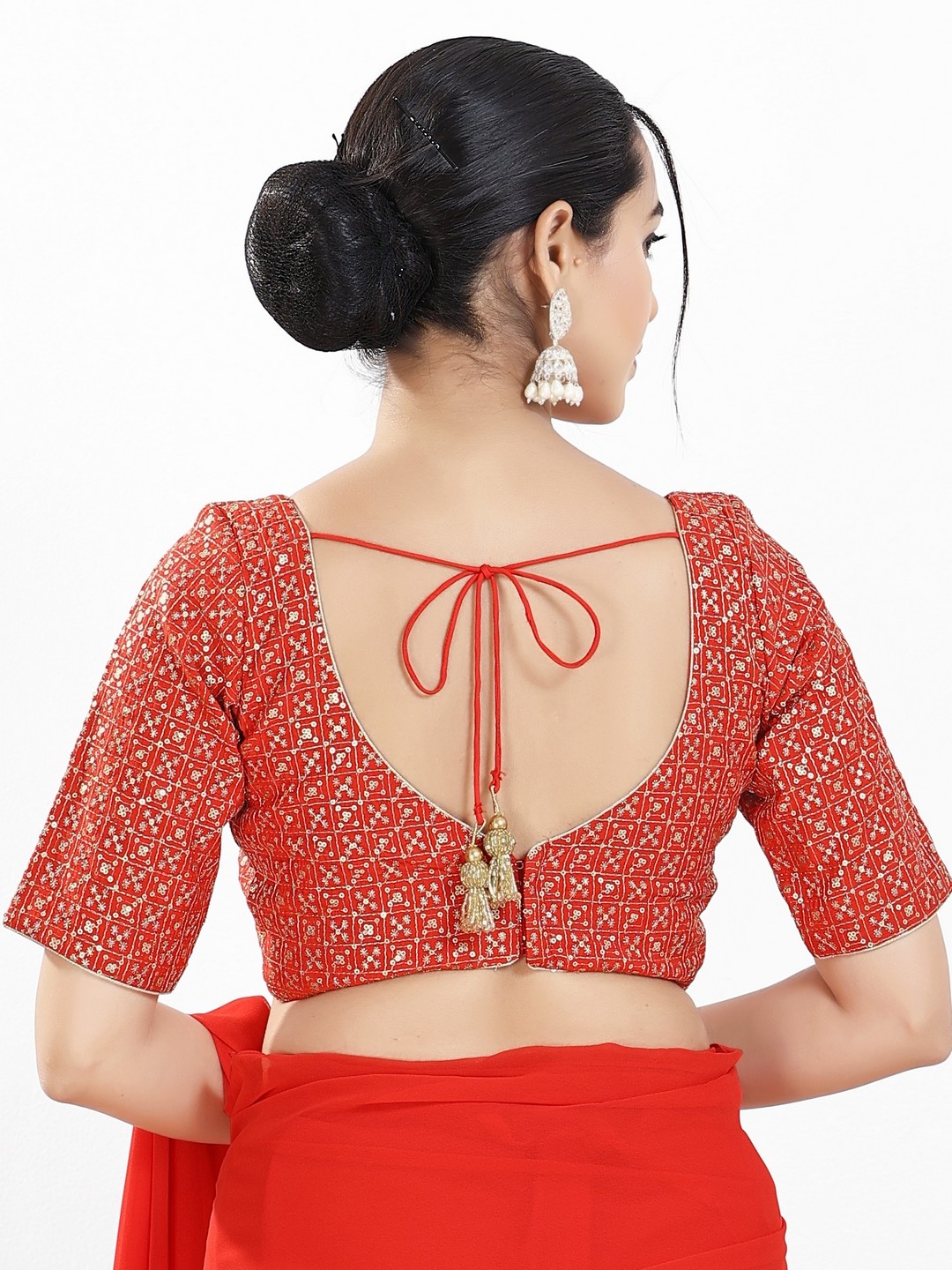 Red Geometric Thread Silk Designer Blouse — alternate view
