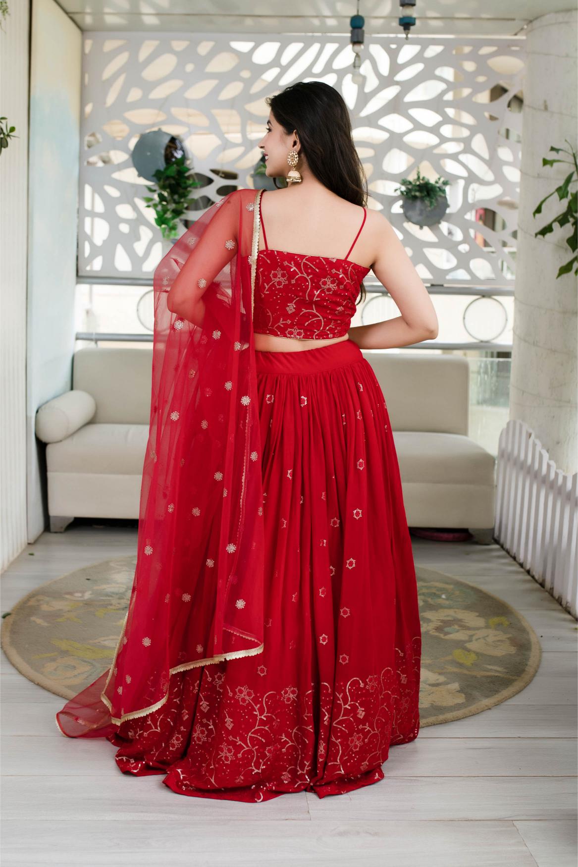 Red Georgette Festive Lehenga — alternate view