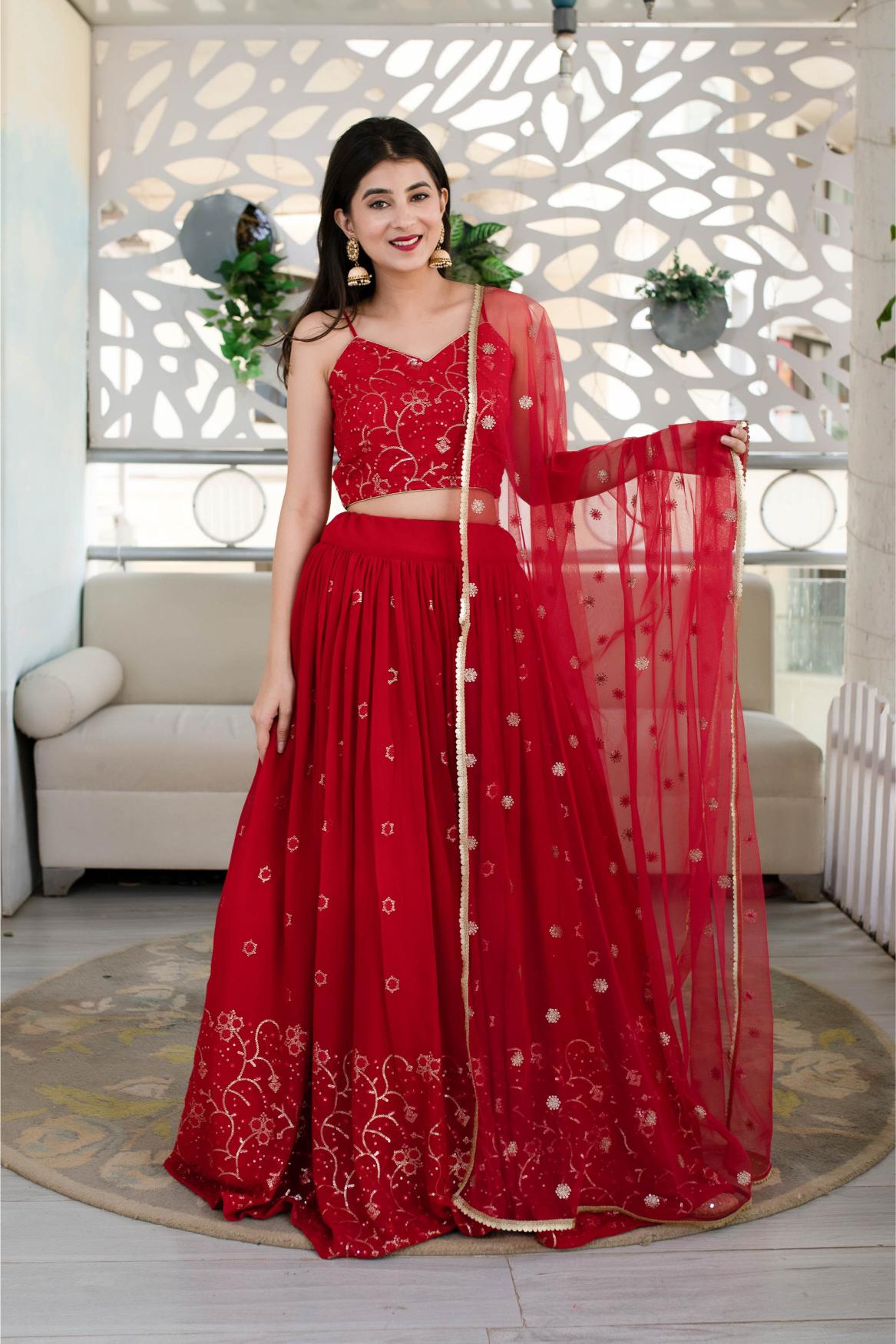 Red Georgette Lehenga Choli