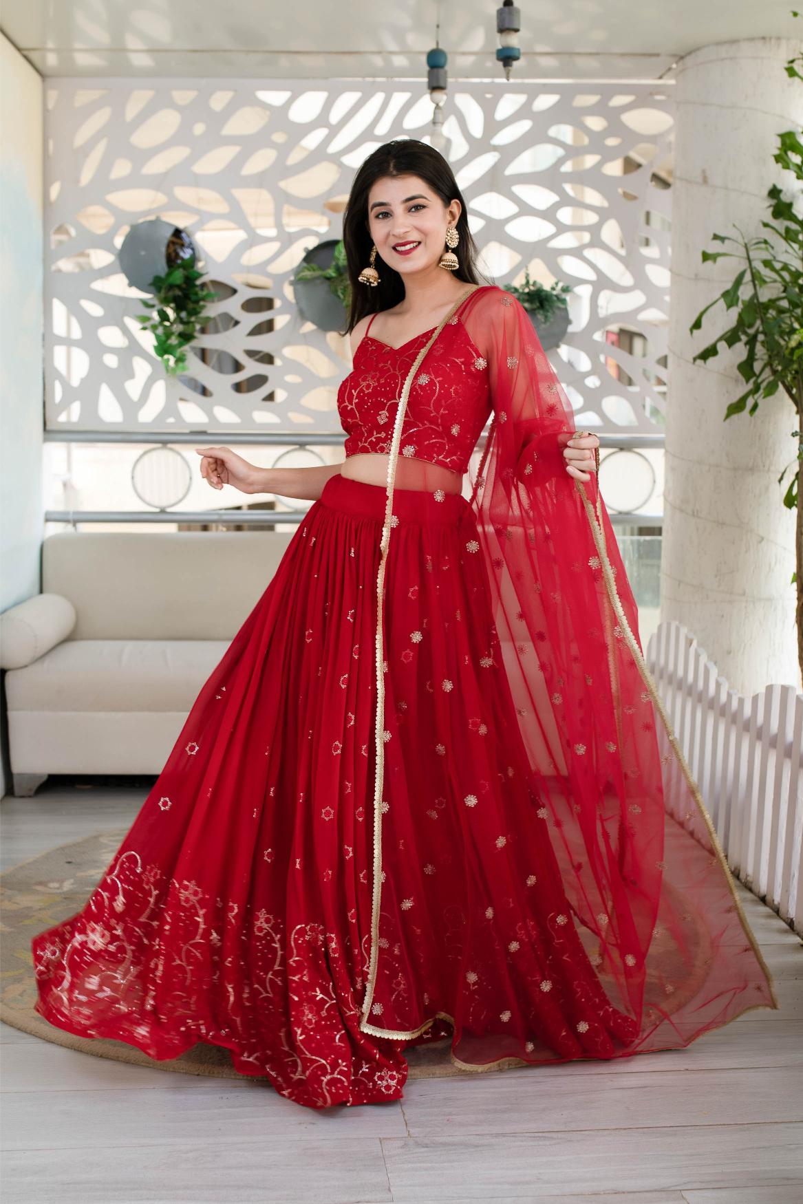 Red Georgette Lehenga Choli