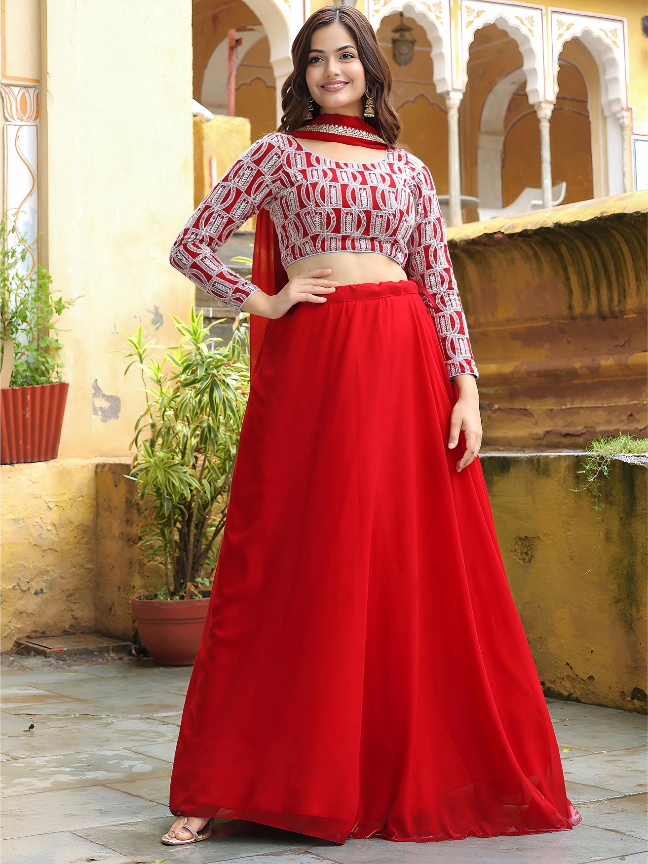Red Georgette Lehenga Choli