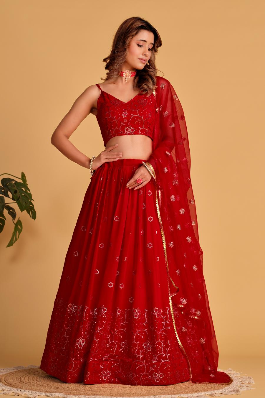 Red Georgette Lehenga Choli