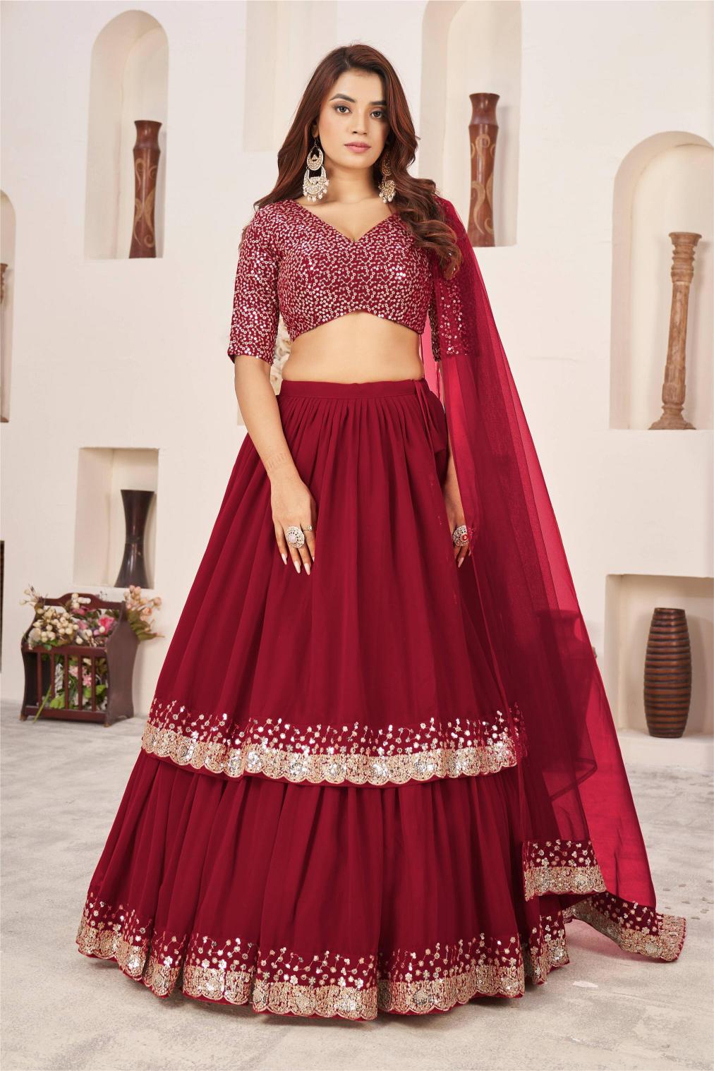 Red Georgette Lehenga Choli With Dupatta