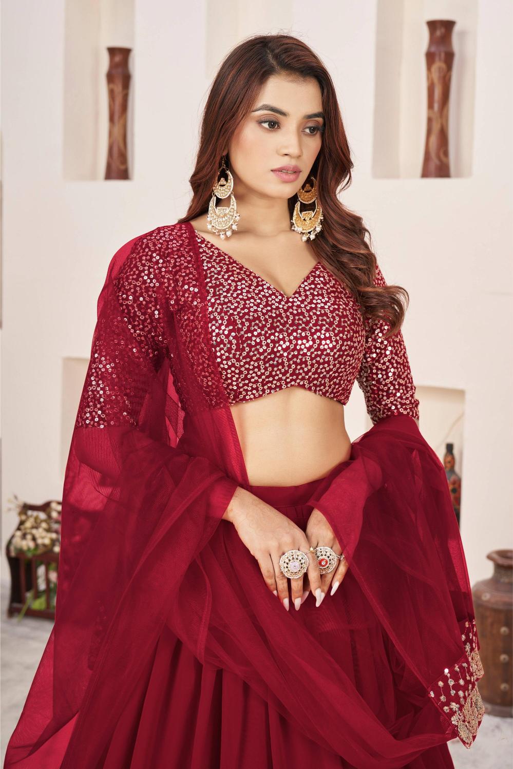 Red Georgette Lehenga Choli With Dupatta — alternate view
