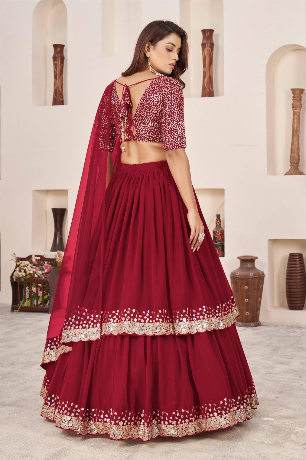 Red Georgette Lehenga Choli With Dupatta