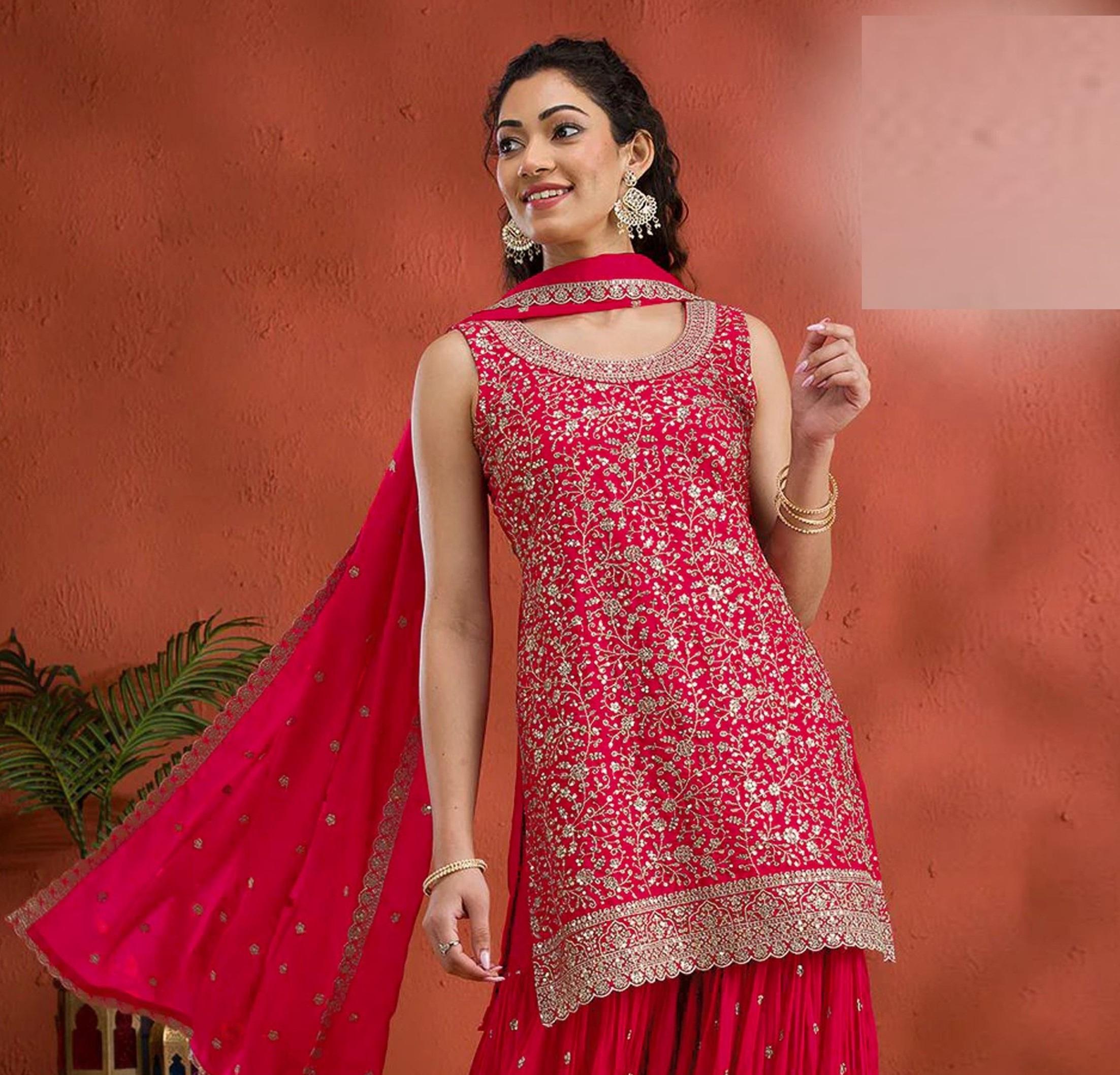 Red Georgette Palazzo Suits — alternate view
