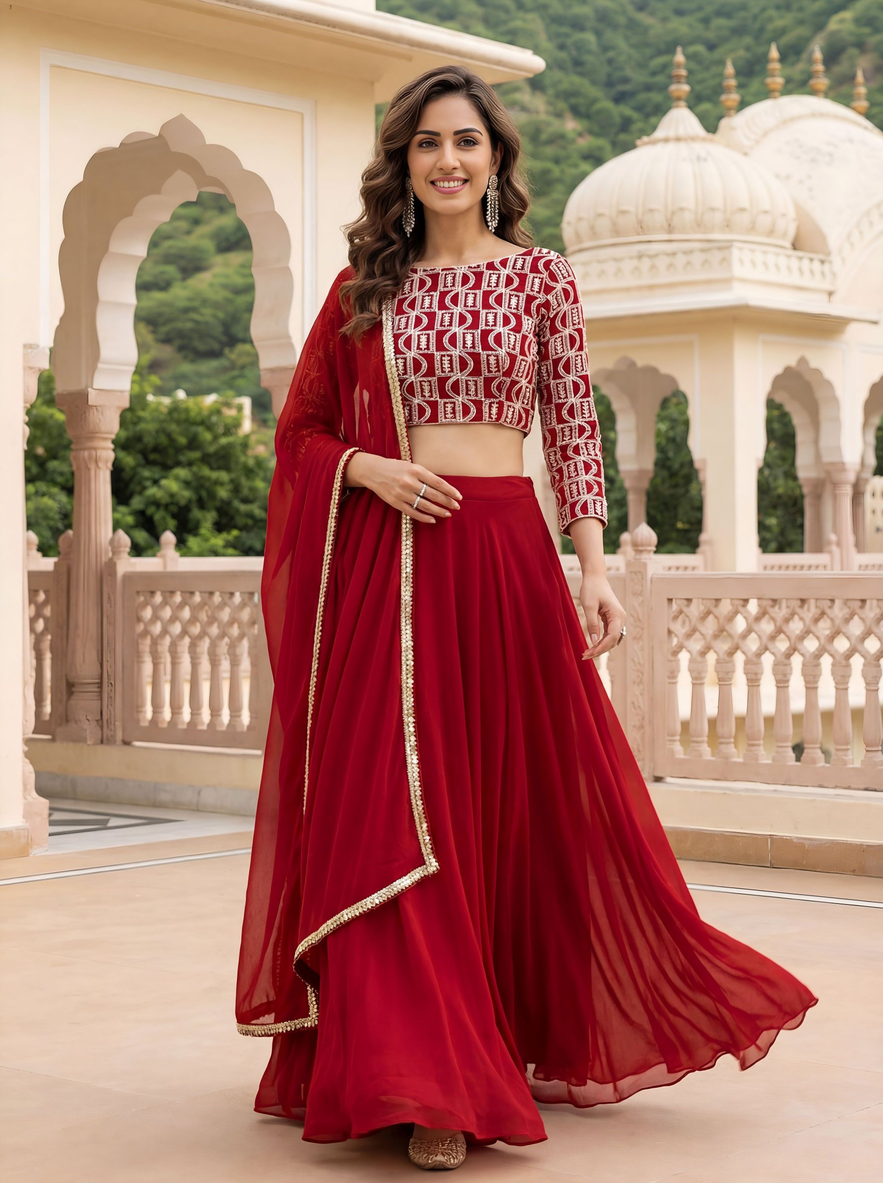 Red Georgette Partywear Lehenga