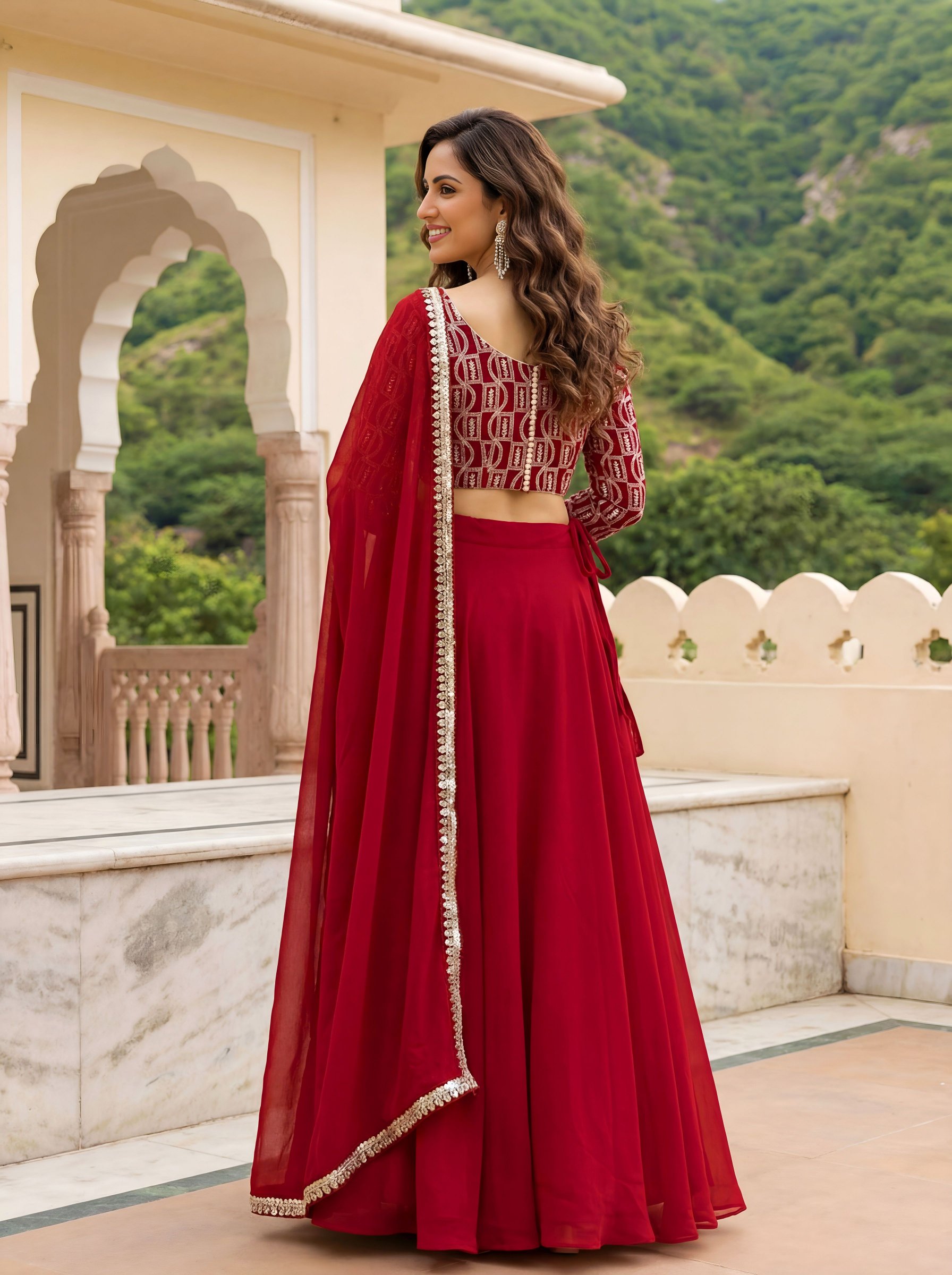 Red Georgette Partywear Lehenga — alternate view