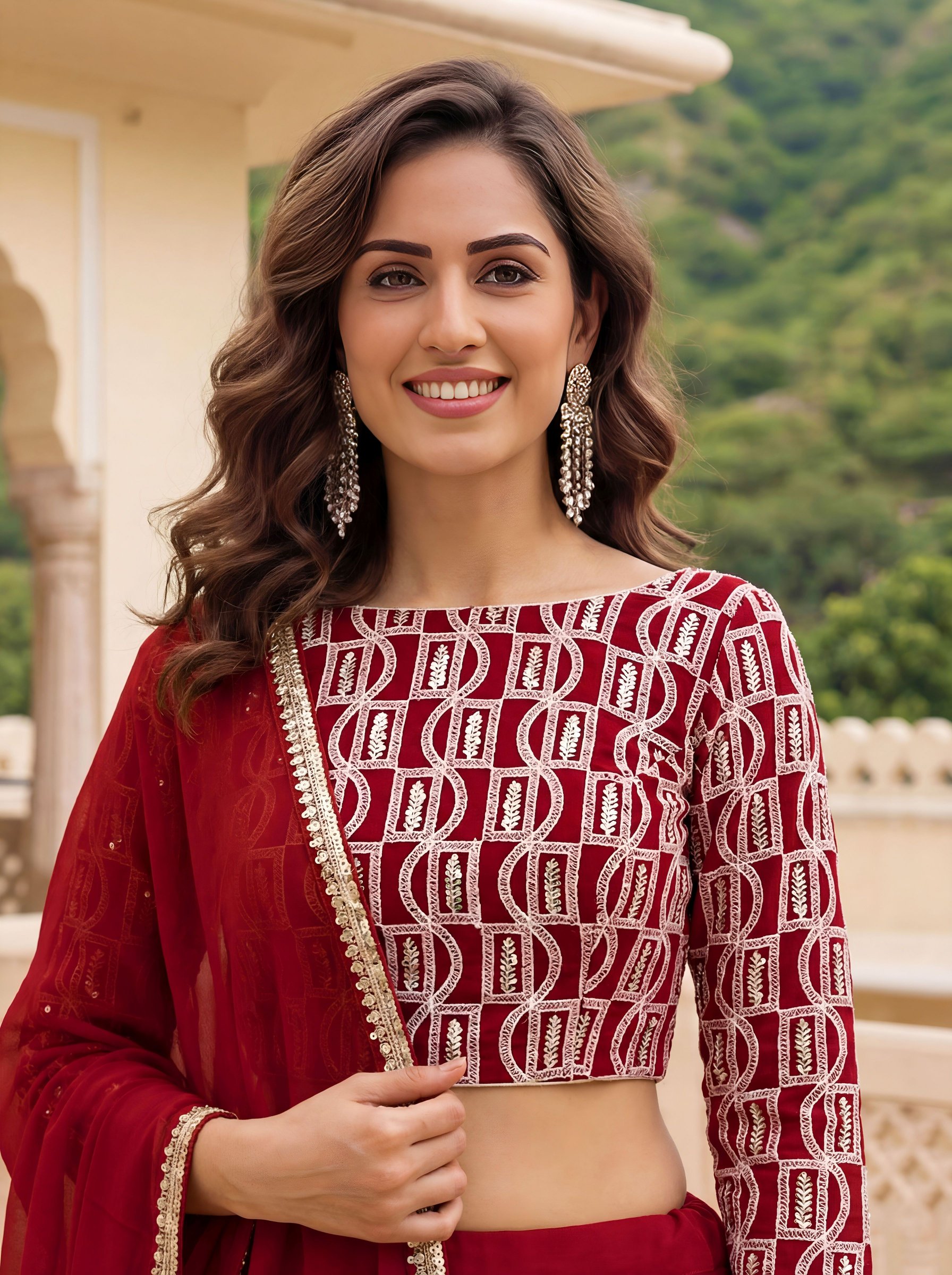 Red Georgette Partywear Lehenga