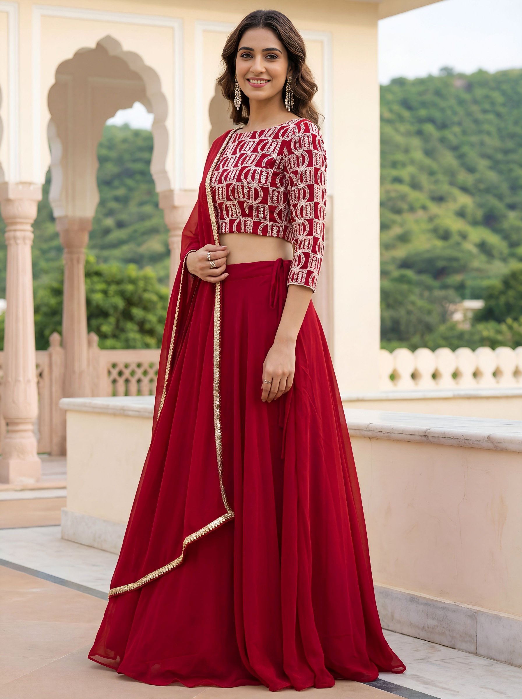 Red Georgette Partywear Lehenga