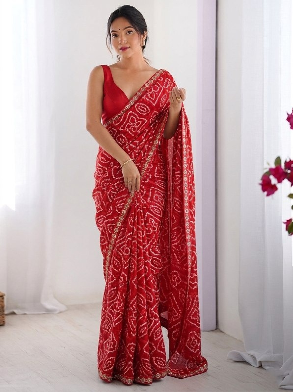 Red Georgette Printed Fluid Saree
