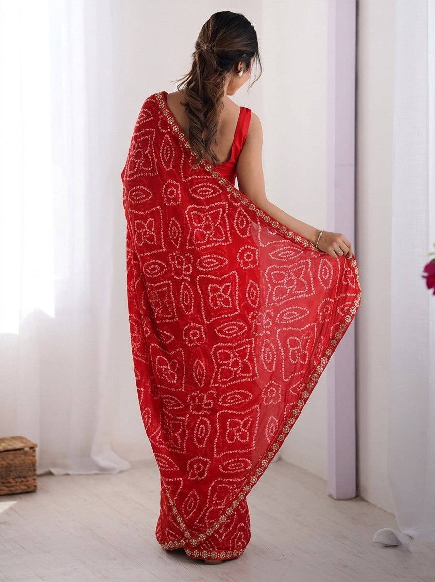 Red Georgette Printed Fluid Saree — alternate view