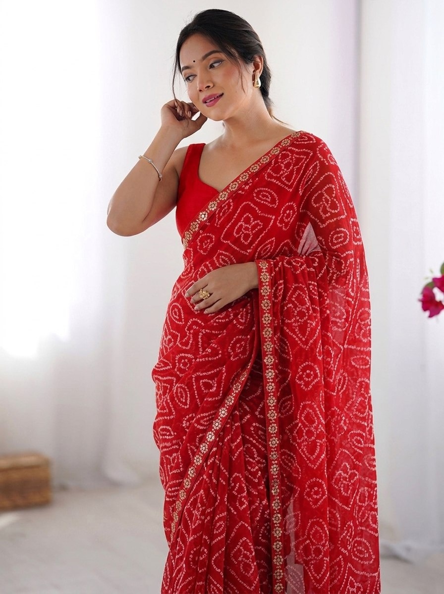 Red Georgette Printed Fluid Saree