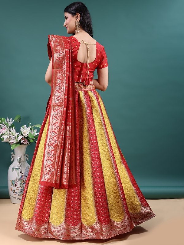 Red Gold Jacquard Work Soft Jacquard Lehenga Choli — alternate view