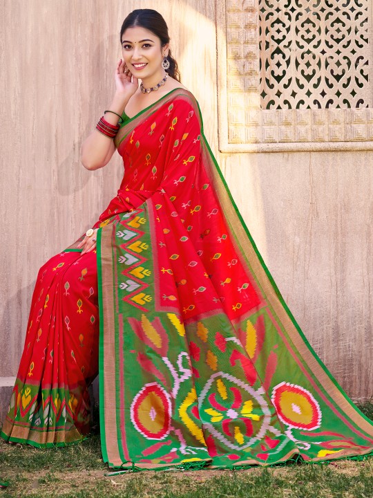 Red Green Pochampalli Silk Saree