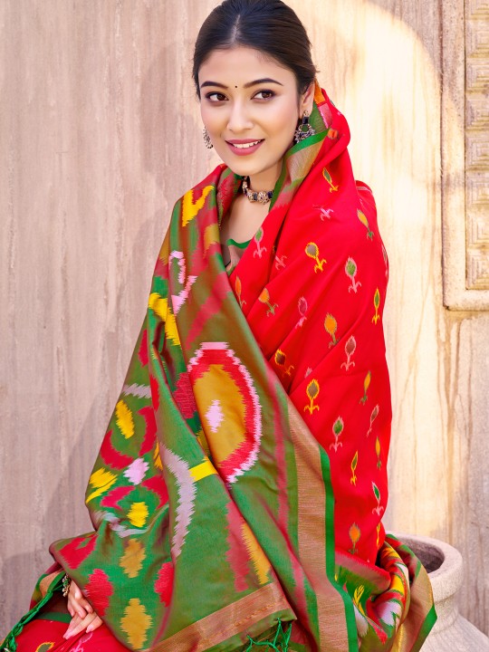 Red Green Pochampalli Silk Saree