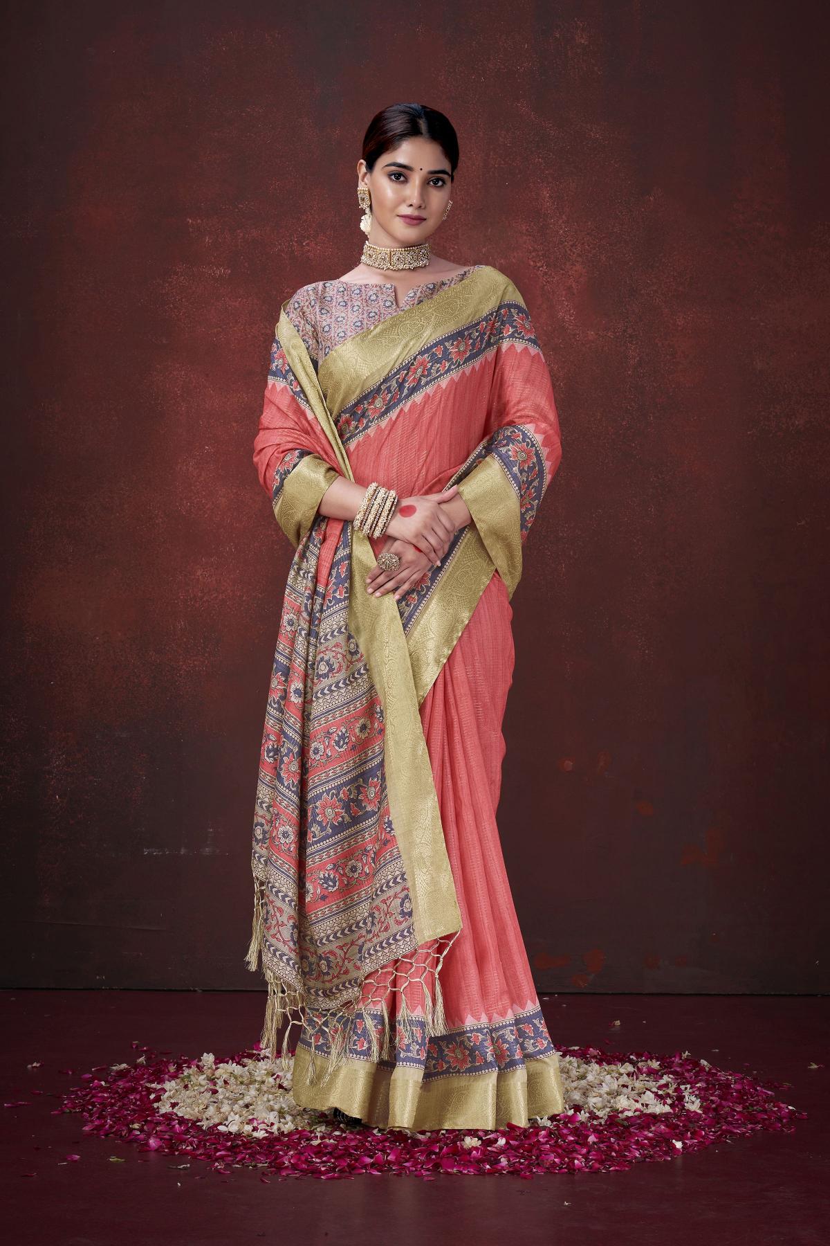 Red Habotai Silk Saree — alternate view