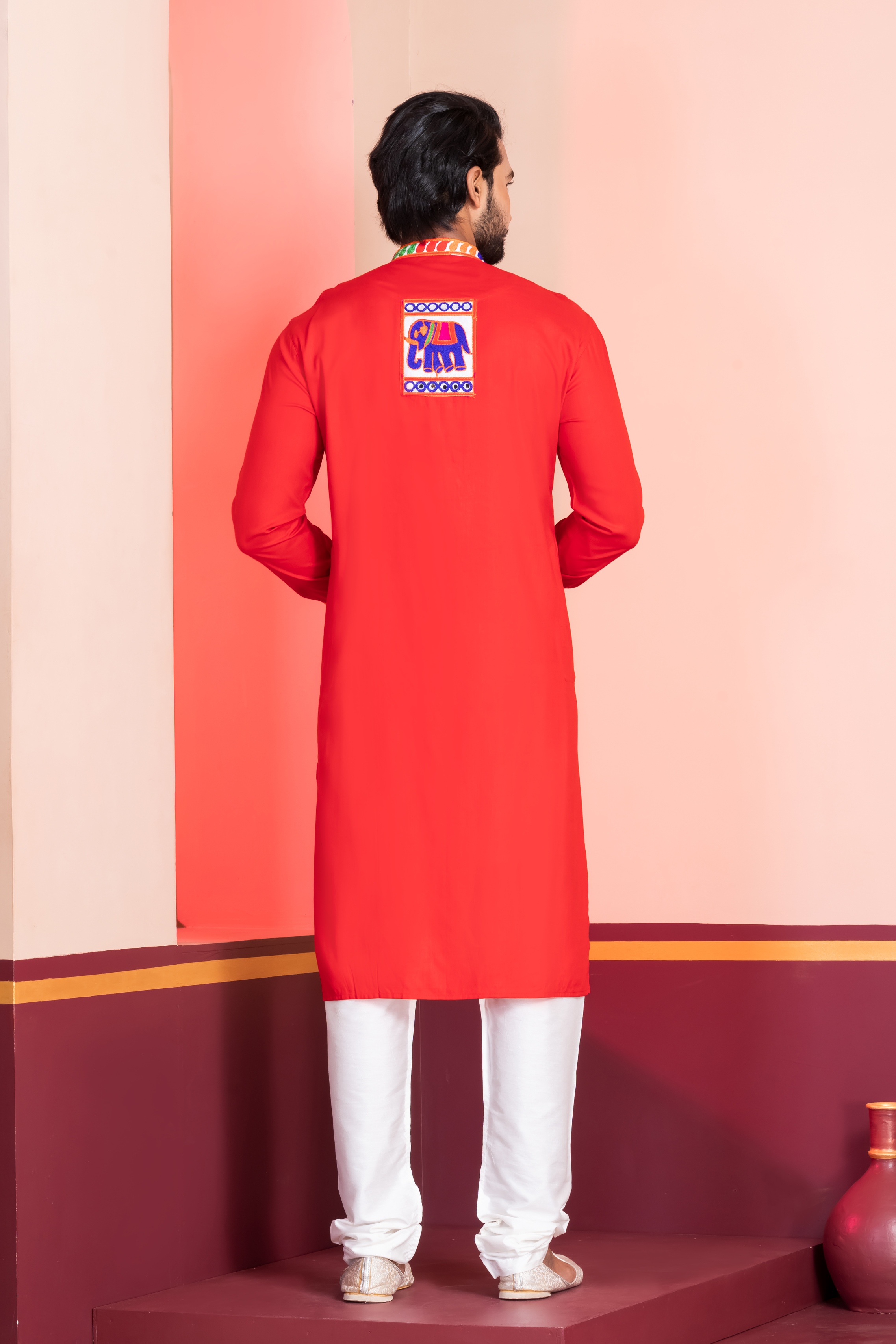 Red Heritage Embroidered Rayon Kurta Pyjama — alternate view