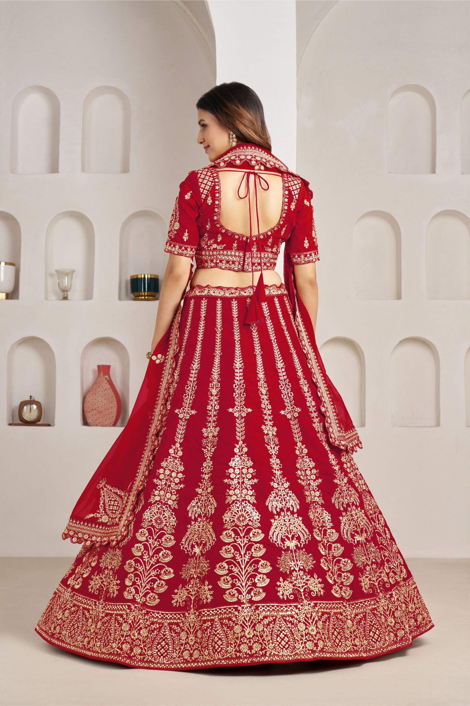 Red Heritage Embroidery Silk Panelled Lehenga Choli — alternate view