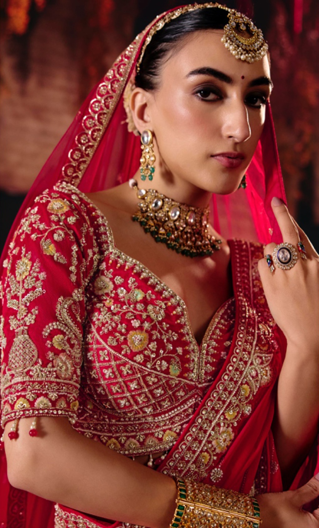Red Heritage Silk Panelled Lehenga Choli — alternate view