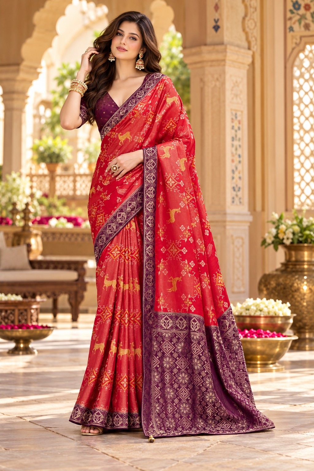 Red Heritage Woven Work Satin Tissue Saree