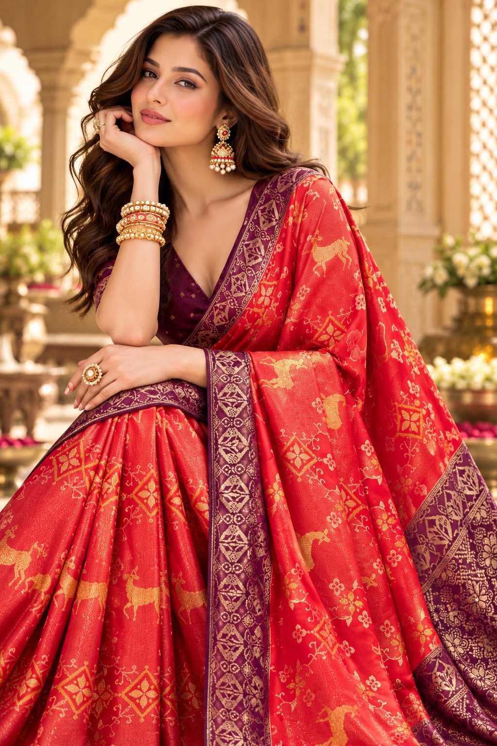 Red Heritage Woven Work Satin Tissue Saree