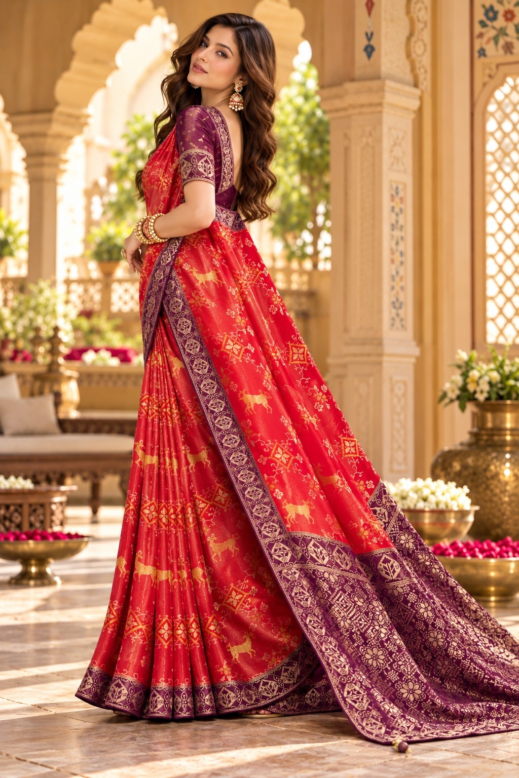 Red Heritage Woven Work Satin Tissue Saree