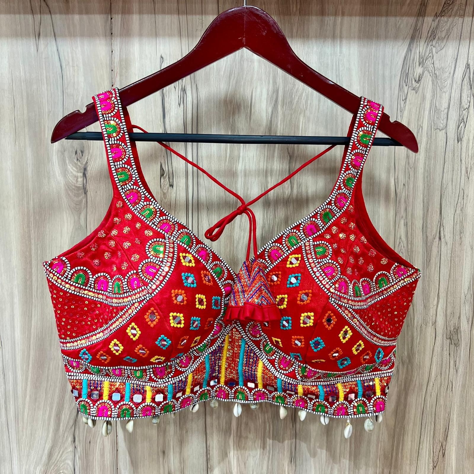 Red Italian Silk Mirror Embroidered Readymade Blouse — alternate view