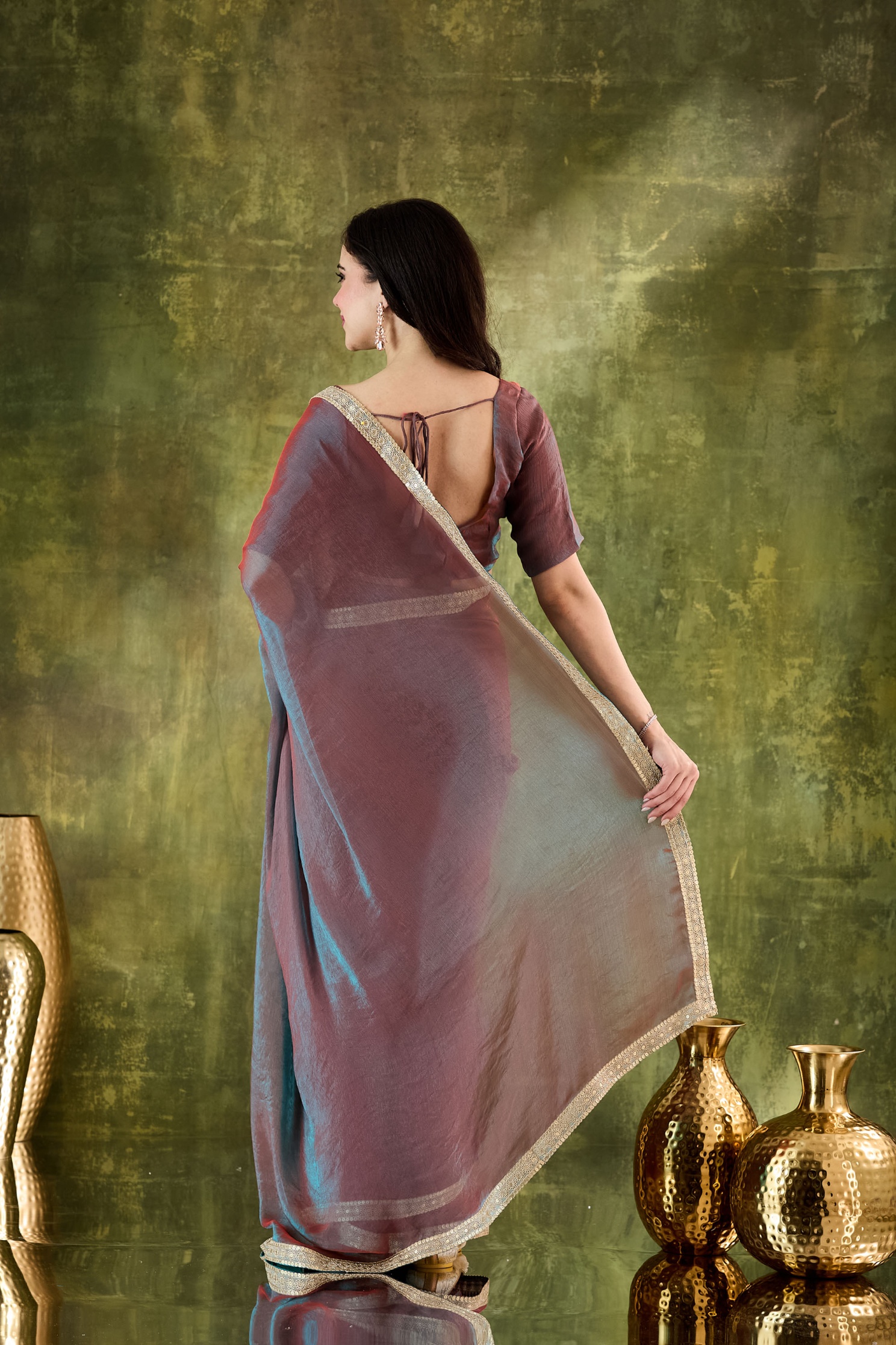 Red Lace Silk Blend Ready To Wear Saree — alternate view