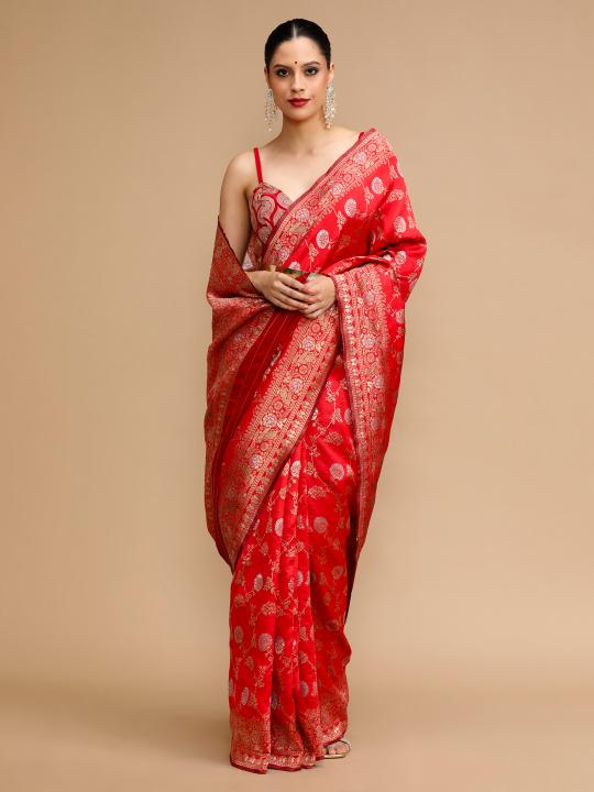 Red Lichi Silk Designer Saree
