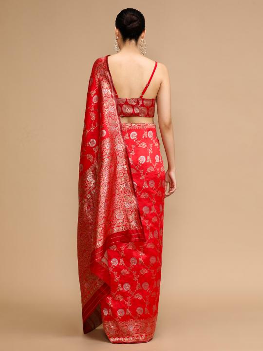 Red Lichi Silk Designer Saree — alternate view