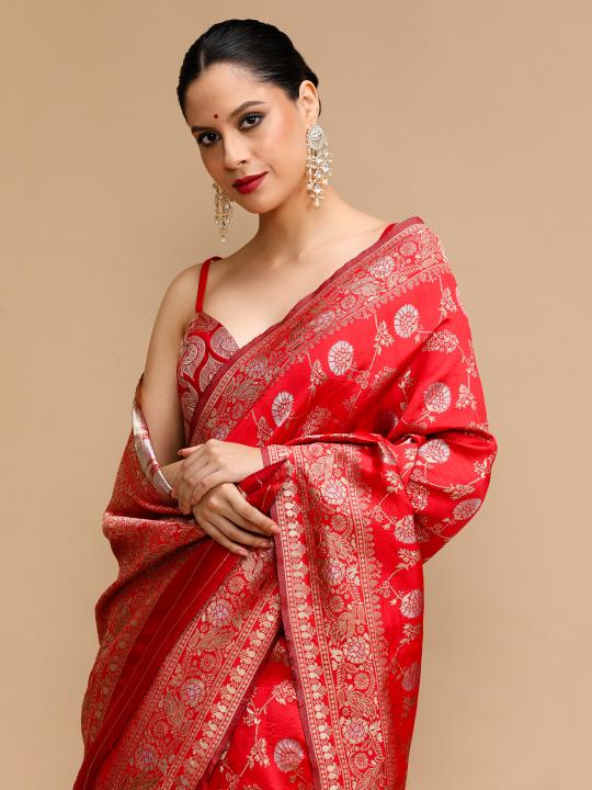 Red Lichi Silk Designer Saree
