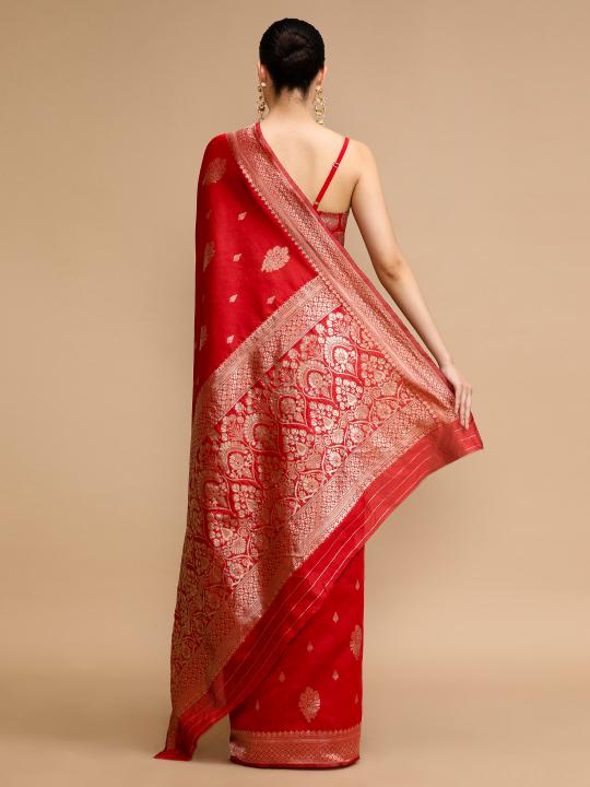 Red Lichi Silk Festive Saree — alternate view