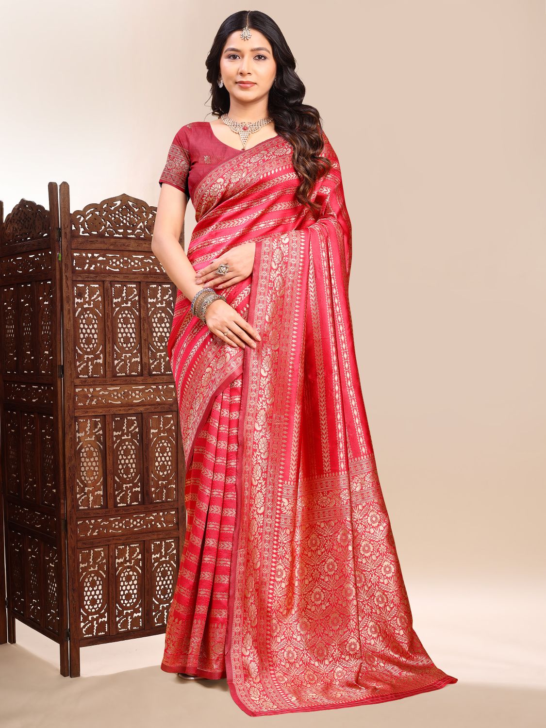 Red Lichi Silk Woven Designer Saree