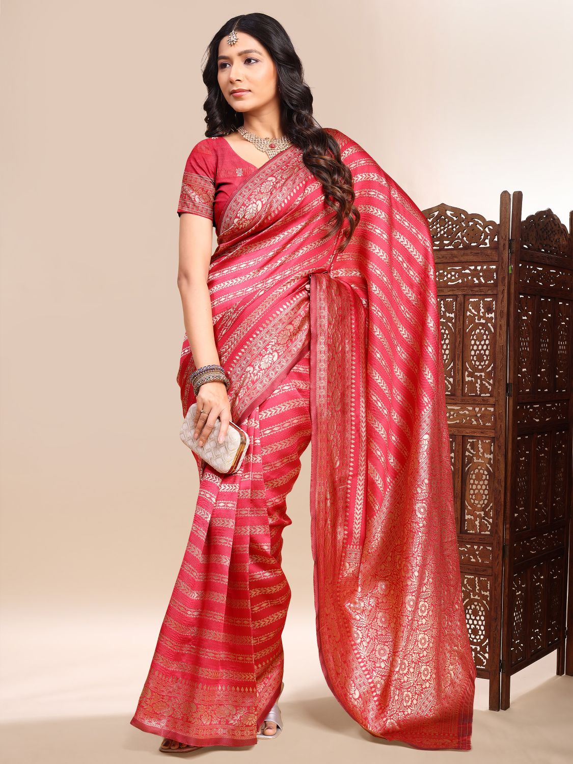 Red Lichi Silk Woven Designer Saree