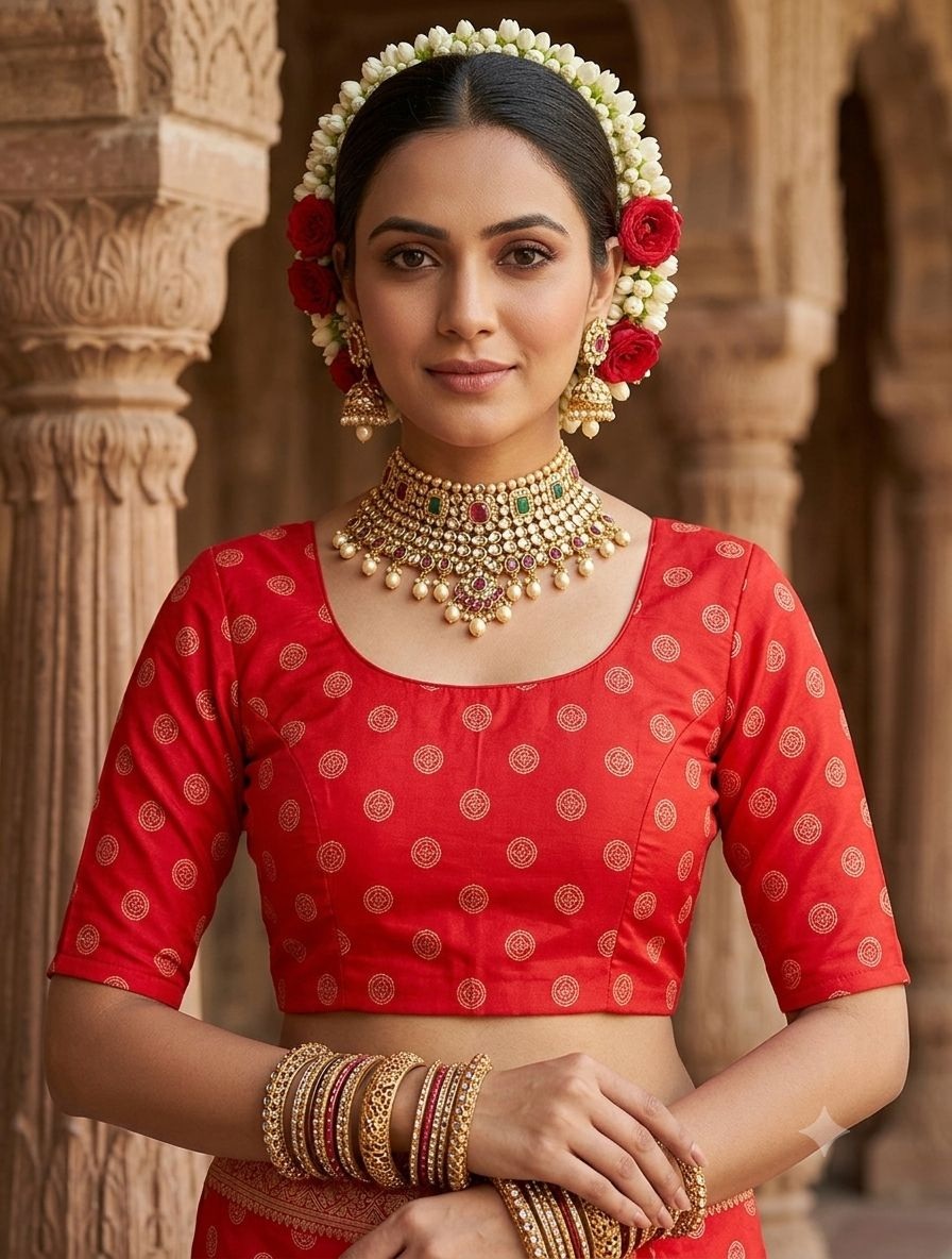 Red Mandala Printed Crepe Silk Saree