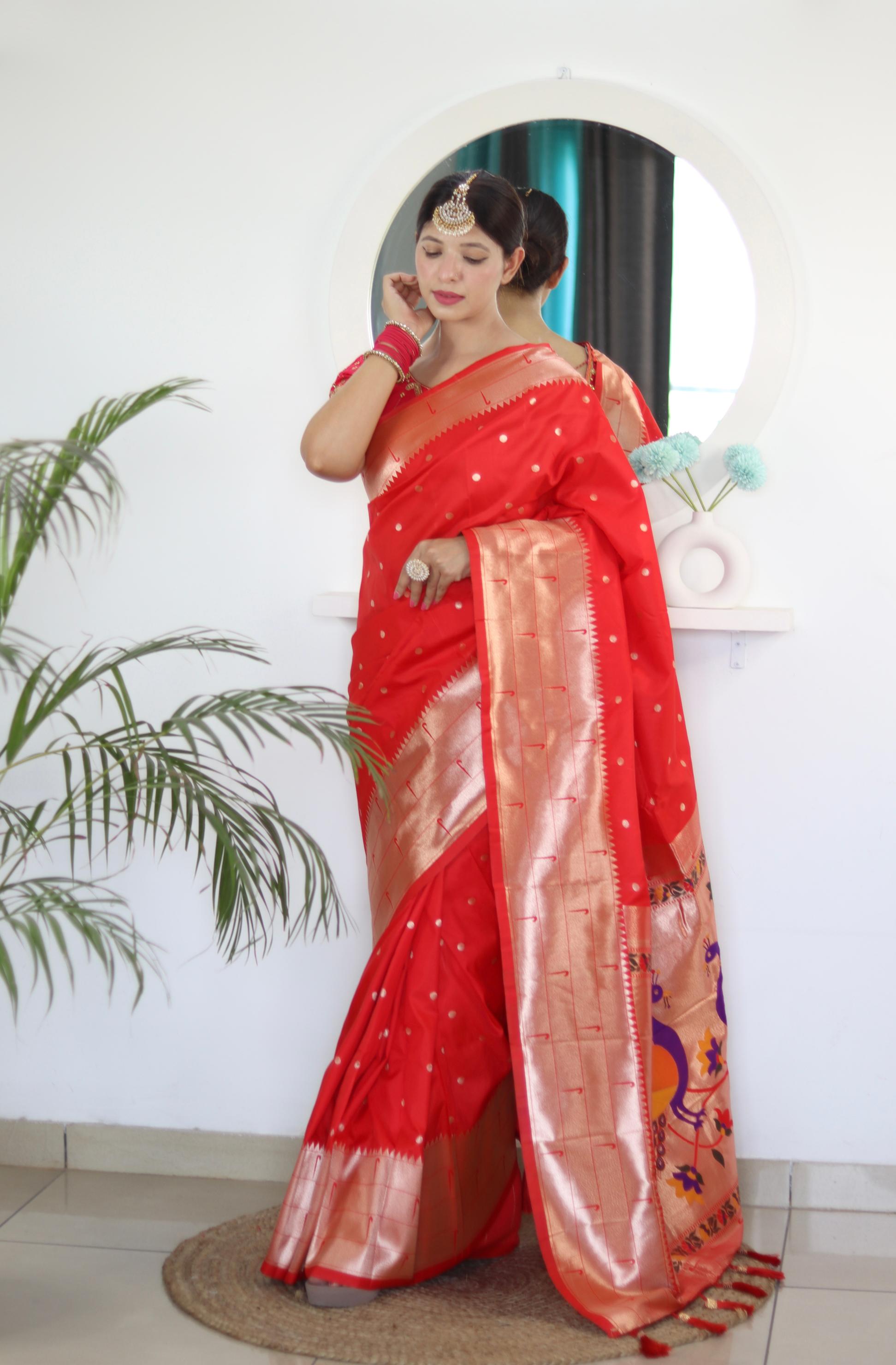 Red Maroon Paithani Silk Saree