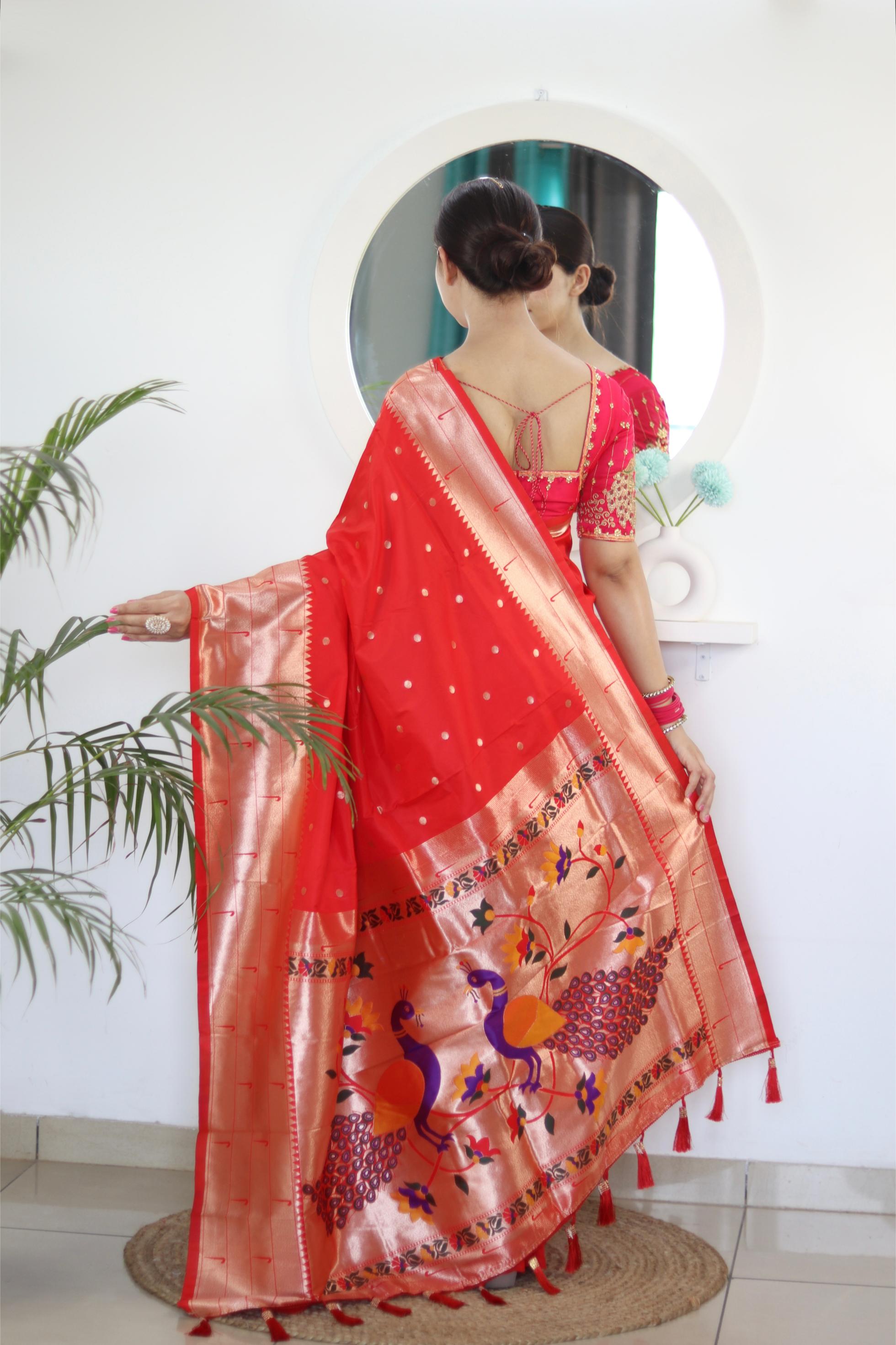 Red Maroon Paithani Silk Saree — alternate view
