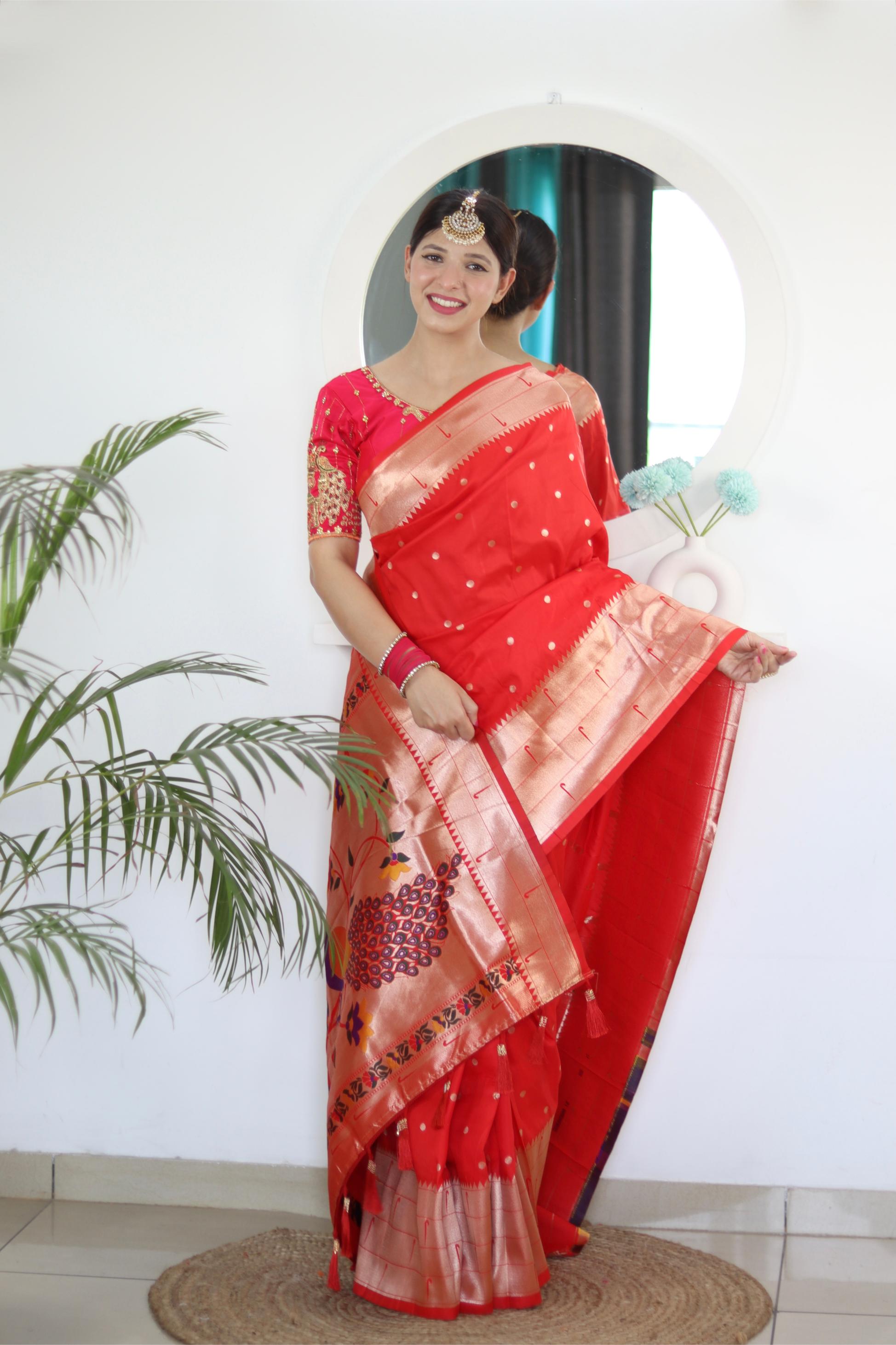 Red Maroon Paithani Silk Saree