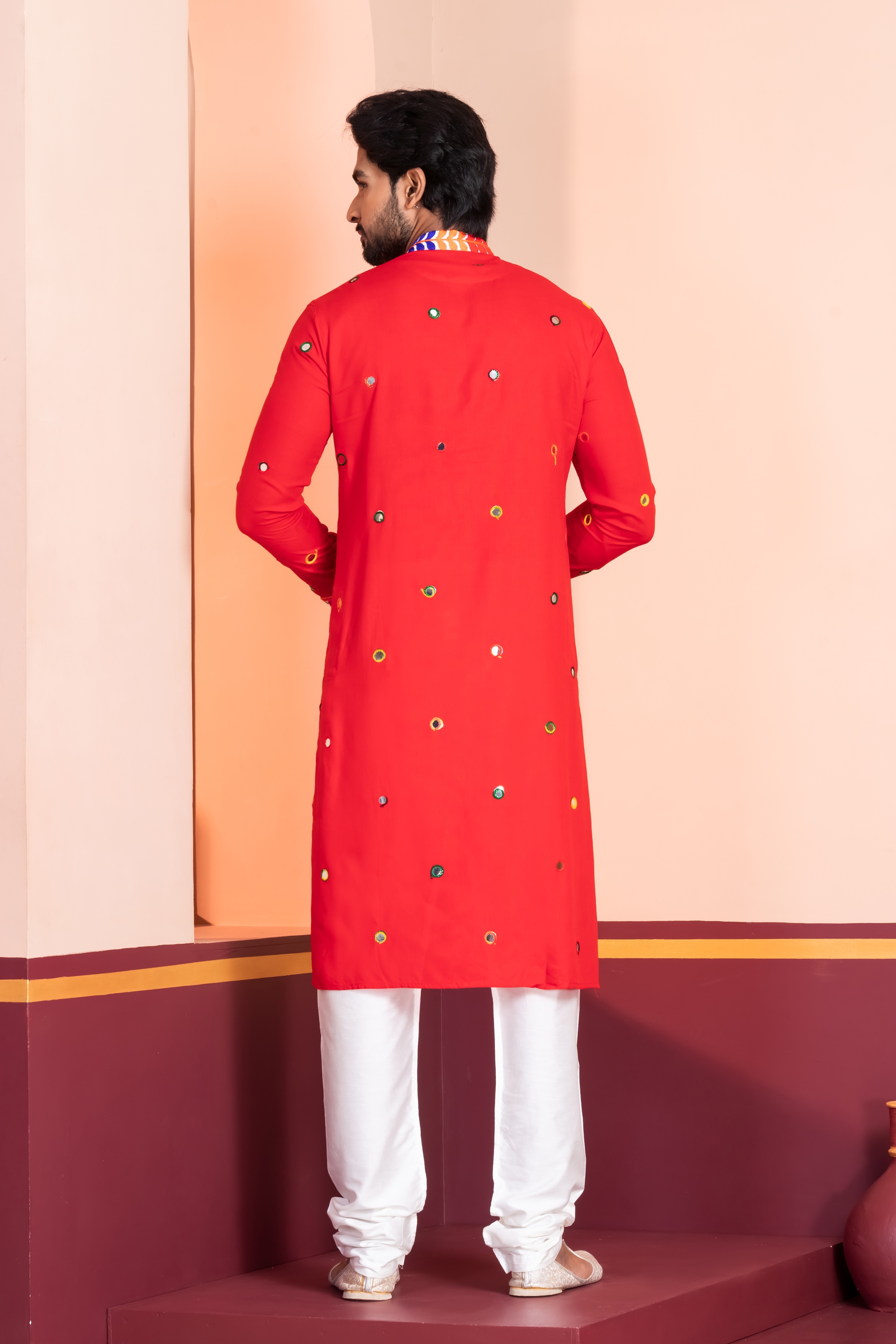 Red Mirror Rayon Kurta — alternate view
