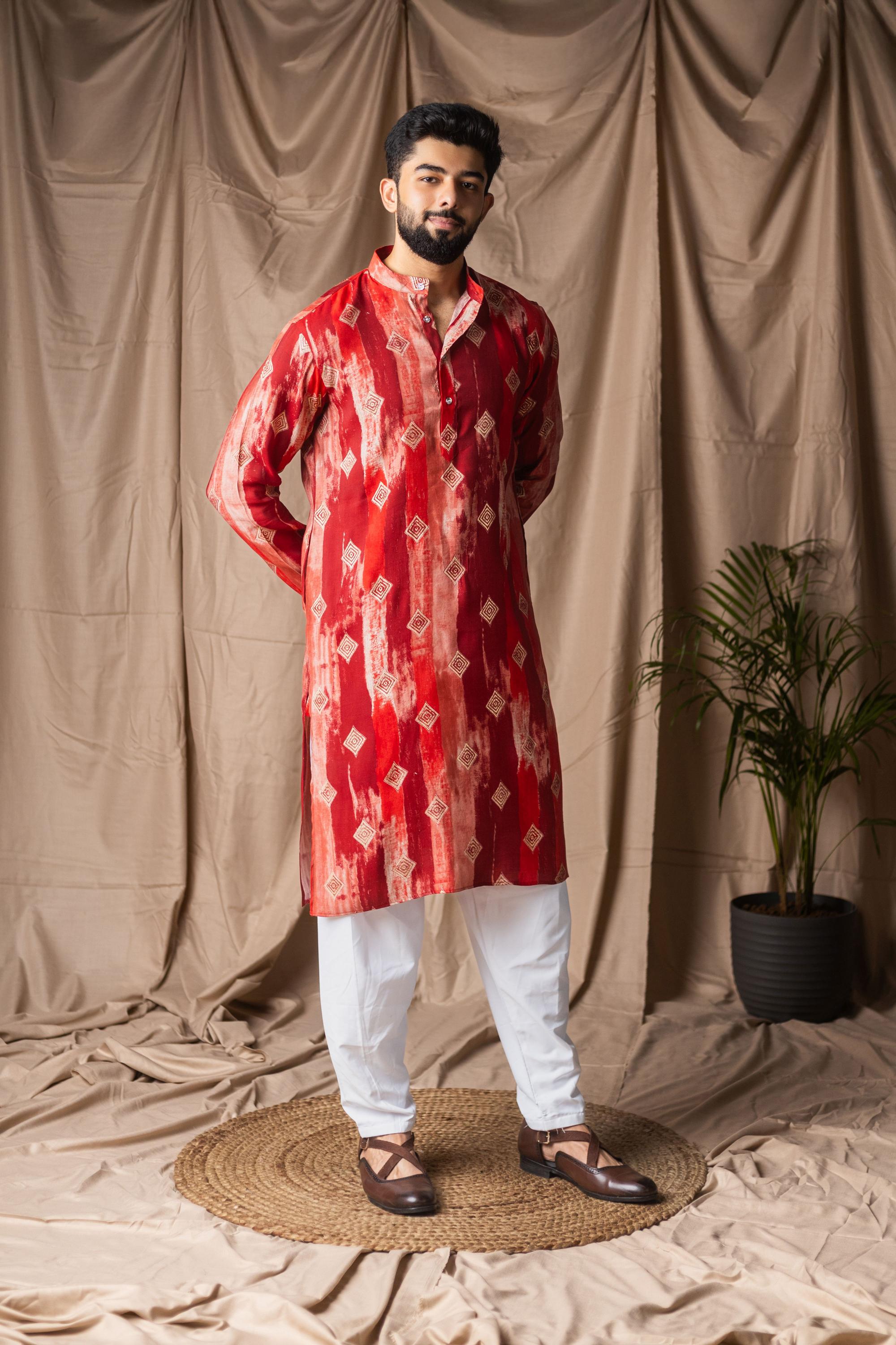 Red Modal Silk Kurta Payjama