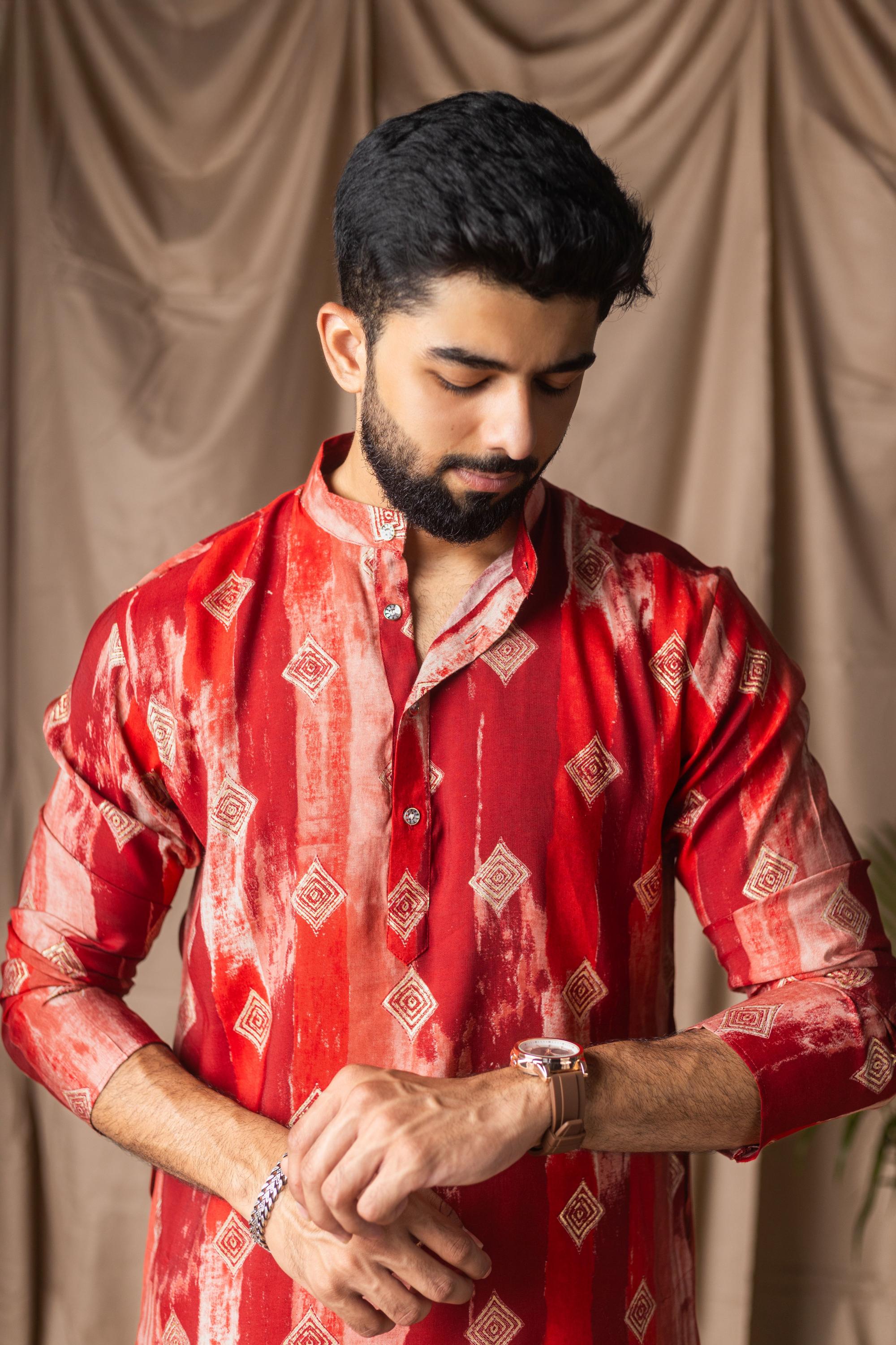 Red Modal Silk Kurta Payjama — alternate view